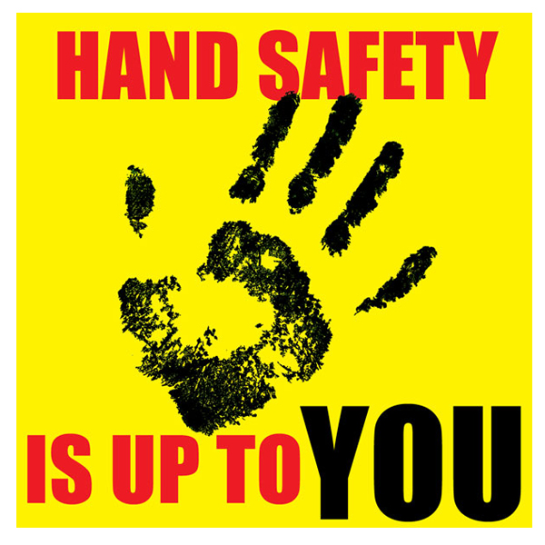 Hand Safety Poster with yellow background and hand print